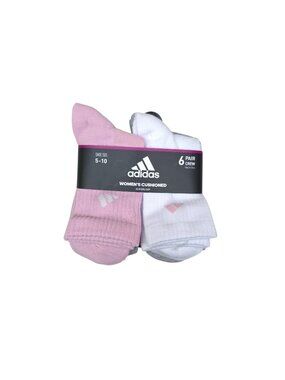 Adidas Womens Cushioned Aeroready Crew Socks 6-Pack Drying Blue Gray Pink White